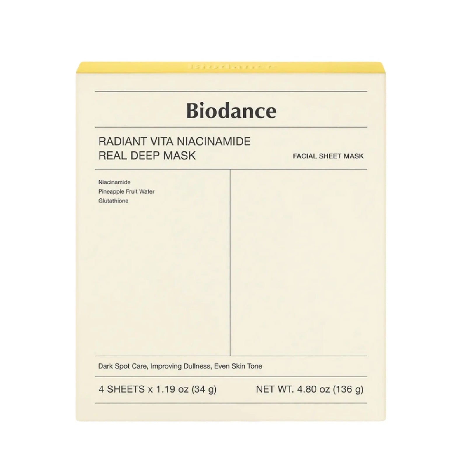 [BIODANCE] Radiant Vita Niacinamide Real Deep Mask 1Box (4 pcs) Biodance