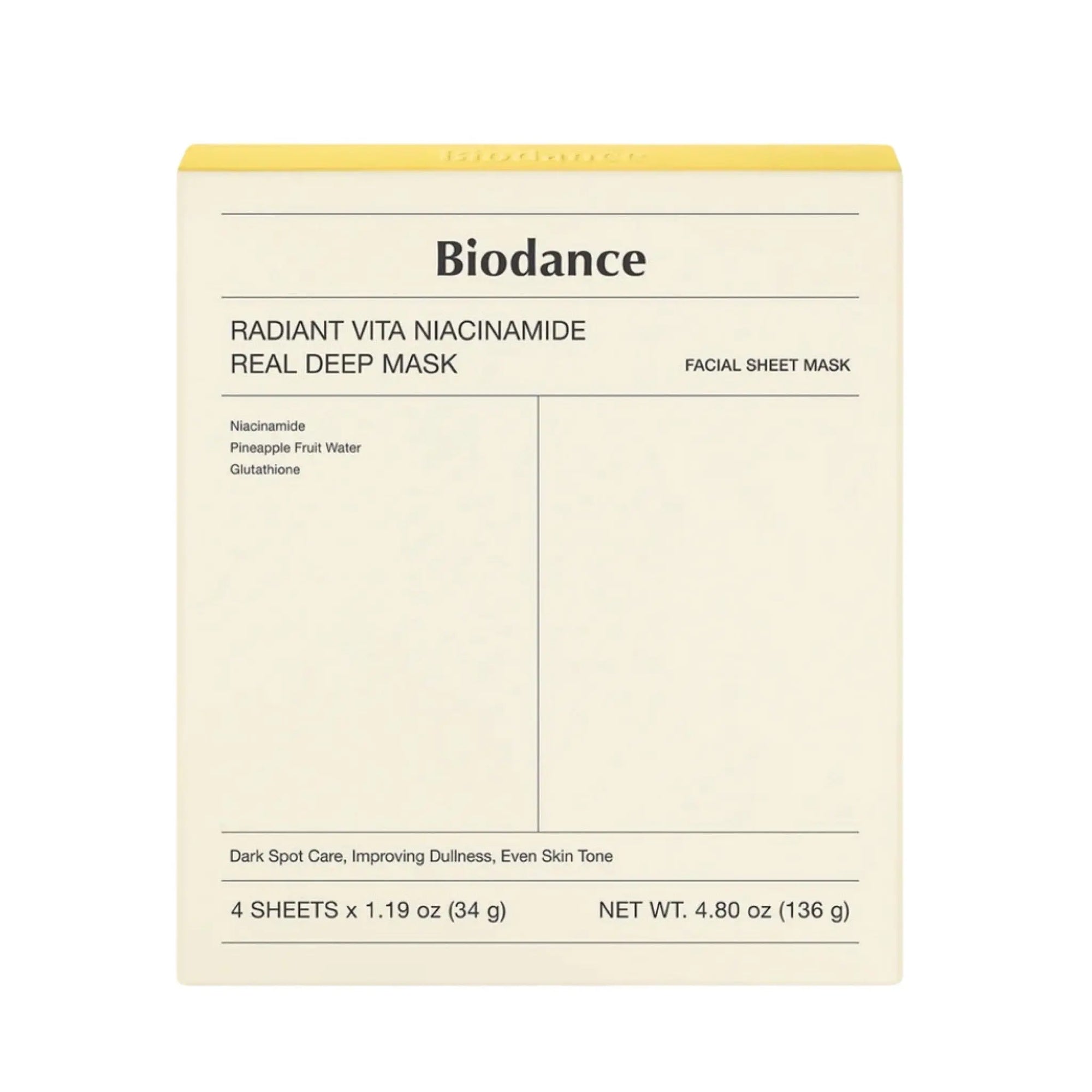 [BIODANCE] Radiant Vita Niacinamide Real Deep Mask 1Box (4 pcs) Biodance