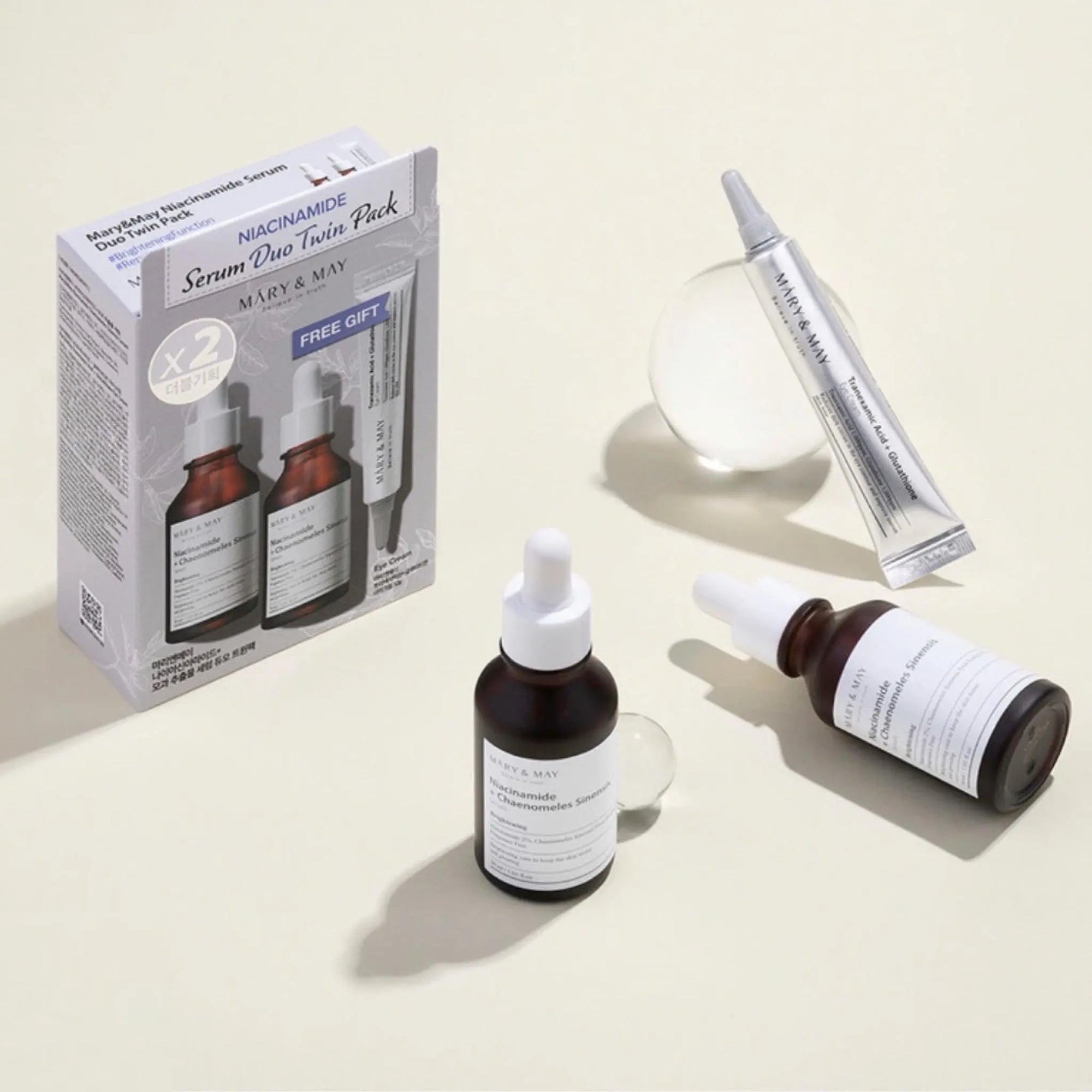 [Mary&May] Niacinamide Serum Duo twin Pack (Niacinamide+Chaenomeles Sinensis Serum 30ml 2EA+Tranexamic Acid+Glutathion Eye Cream 12g (Miniature) 2EA) Mary & May