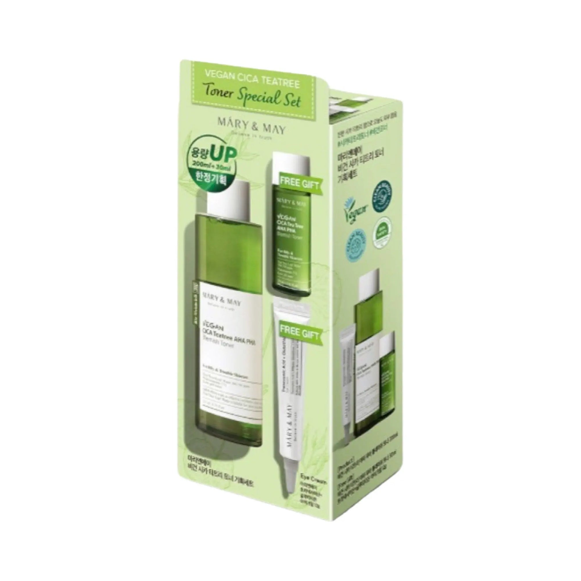 [Mary&May] Vegan CICA Teatree Toner Special Set (Vegan CICA Tea Tree AHA PHA Blemish Toner 200ml 1EA+Vegan CICA Tea Tree AHA PHA Blemish Toner 30ml 1EA+Tranexamic Acid+Glutathion Eye Cream 12g (Miniature) 1EA) WanderShop