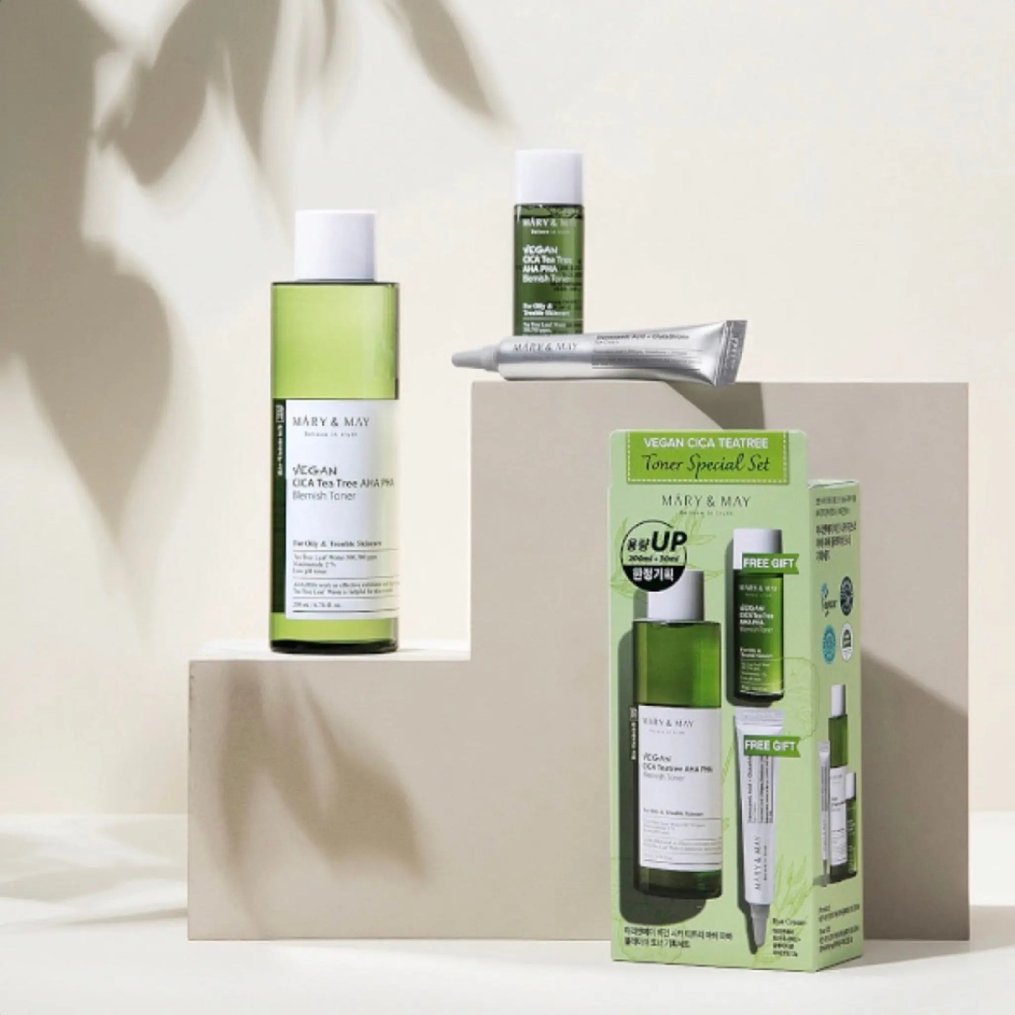 [Mary&May] Vegan CICA Teatree Toner Special Set (Vegan CICA Tea Tree AHA PHA Blemish Toner 200ml 1EA+Vegan CICA Tea Tree AHA PHA Blemish Toner 30ml 1EA+Tranexamic Acid+Glutathion Eye Cream 12g (Miniature) 1EA) WanderShop