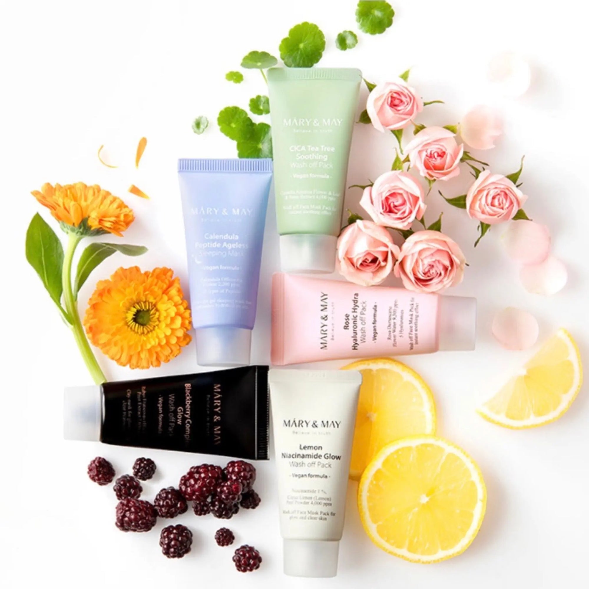 [Mary&May] Vegan Wash off MasK MINI Gift Set (TeaTree Soothing Wash off Pack 30g 1EA+Rose Hyaluronic Hydra Wash off Pack 30g 1EA+Lemon Niacinamide Glow Wash off Pack 30g 1EA+Blackberry Complex Glow Wash off Pac WanderShop