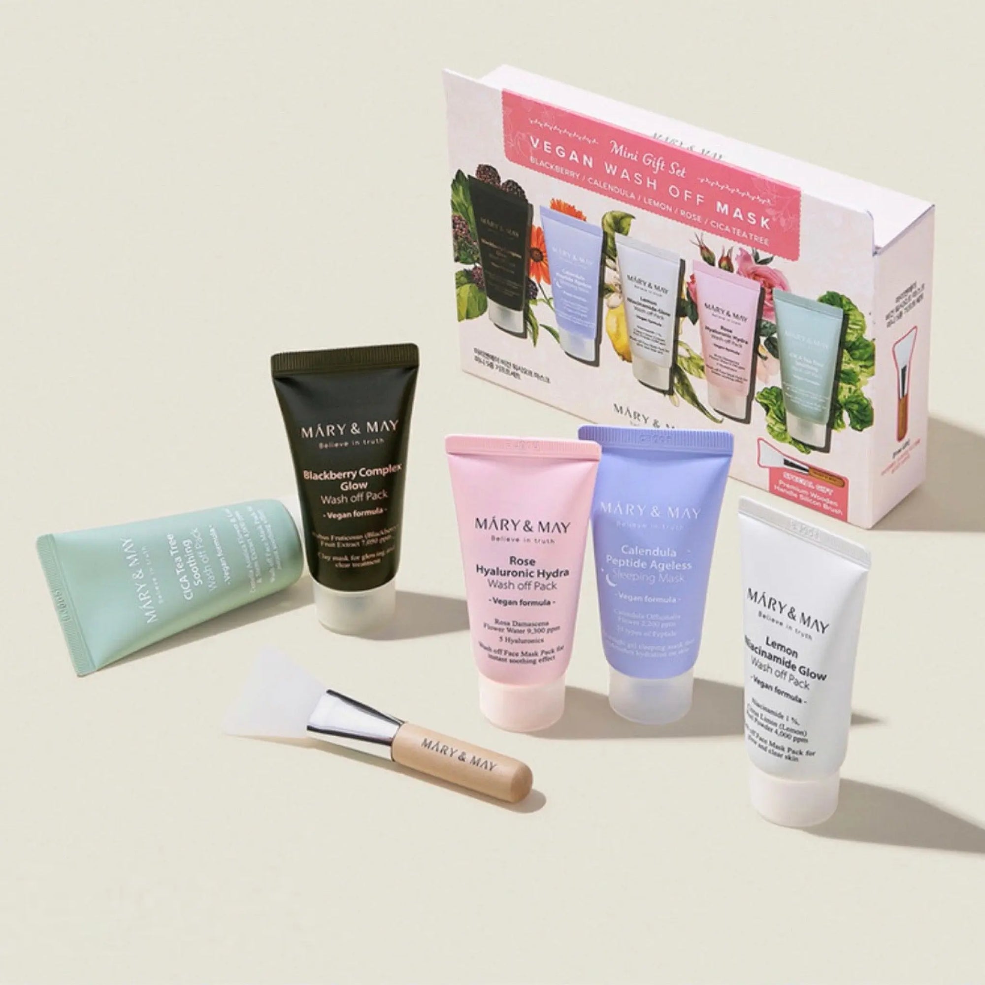 [Mary&May] Vegan Wash off MasK MINI Gift Set (TeaTree Soothing Wash off Pack 30g 1EA+Rose Hyaluronic Hydra Wash off Pack 30g 1EA+Lemon Niacinamide Glow Wash off Pack 30g 1EA+Blackberry Complex Glow Wash off Pac WanderShop